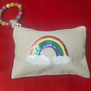 Rainbow Sequin Kids Pouch with Beaded Handle